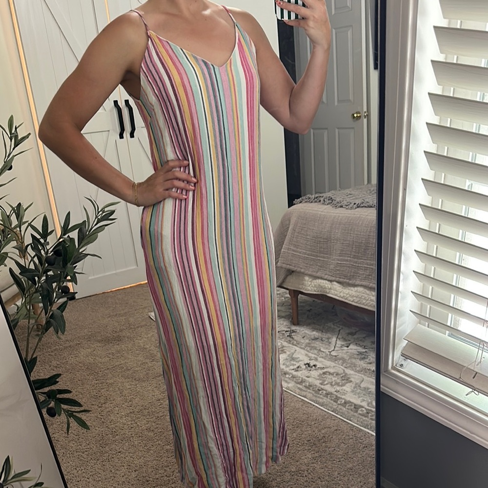 Staccato Pink and Blue Sleeveless Spaghetti Strap Sundress